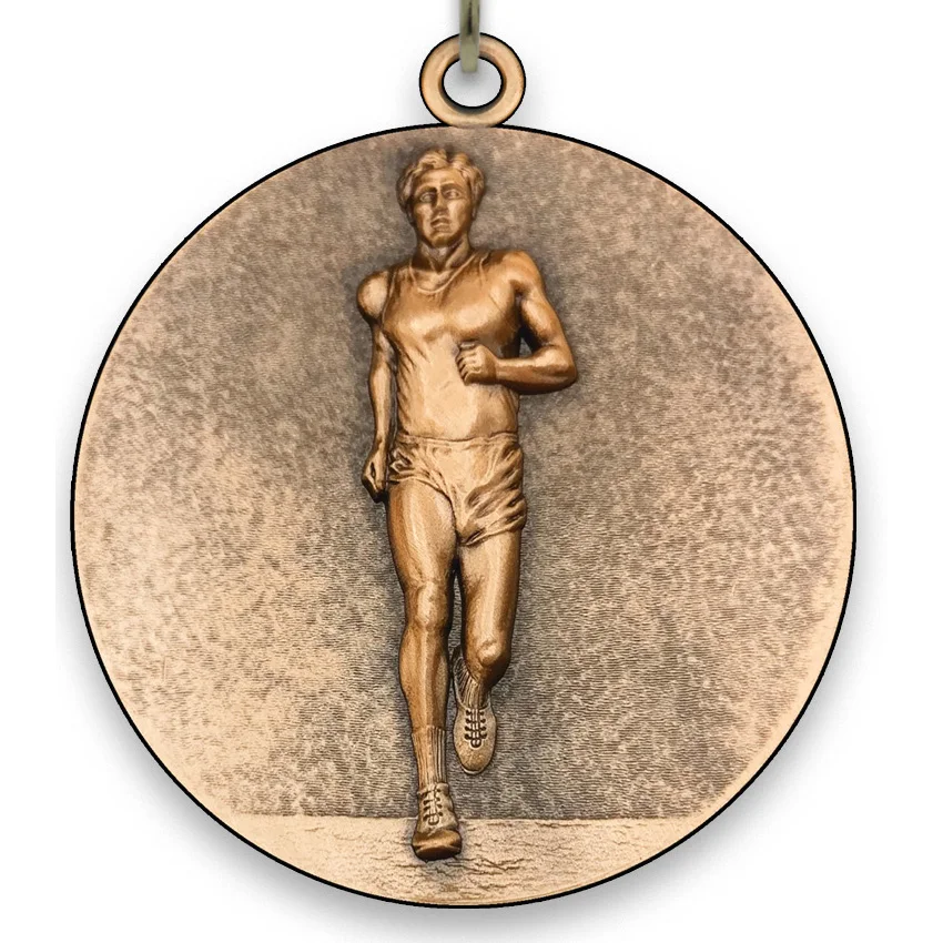 Large Metal Running Male Bronze Medal - 6,4 cm - with Neck Ribbon size 2.2cm x 80cm - Choice of Ribbon Colours.