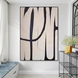 Black and White Abstract Canvas Painting Poster Vintage Minimalist Beige Design Print Modern Wall Artwork Decor for Home Room