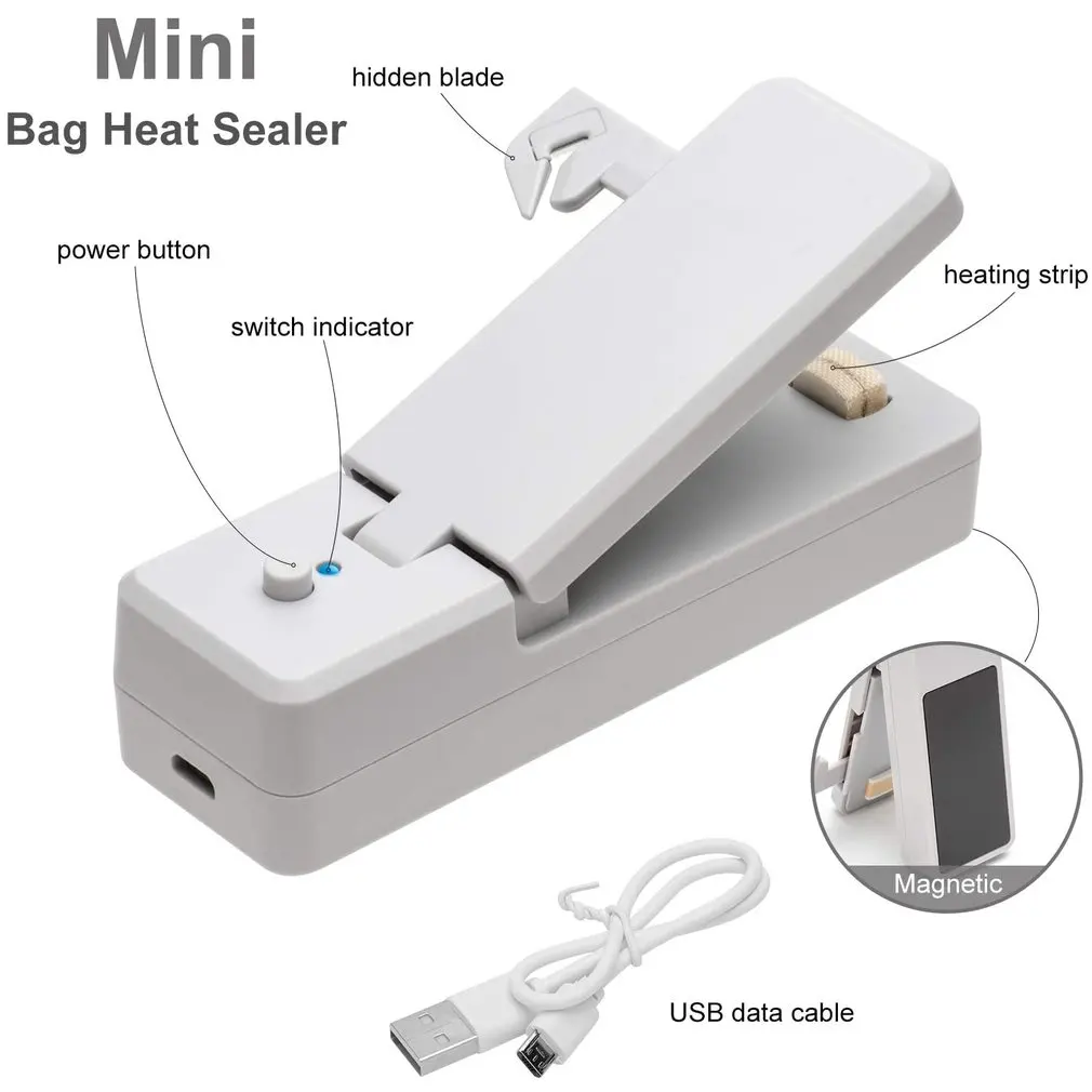 USB Charging Mini Sealing Machine Household Snack Plastic Packaging Bag Heat Sealing Machine Small Sealing Machine