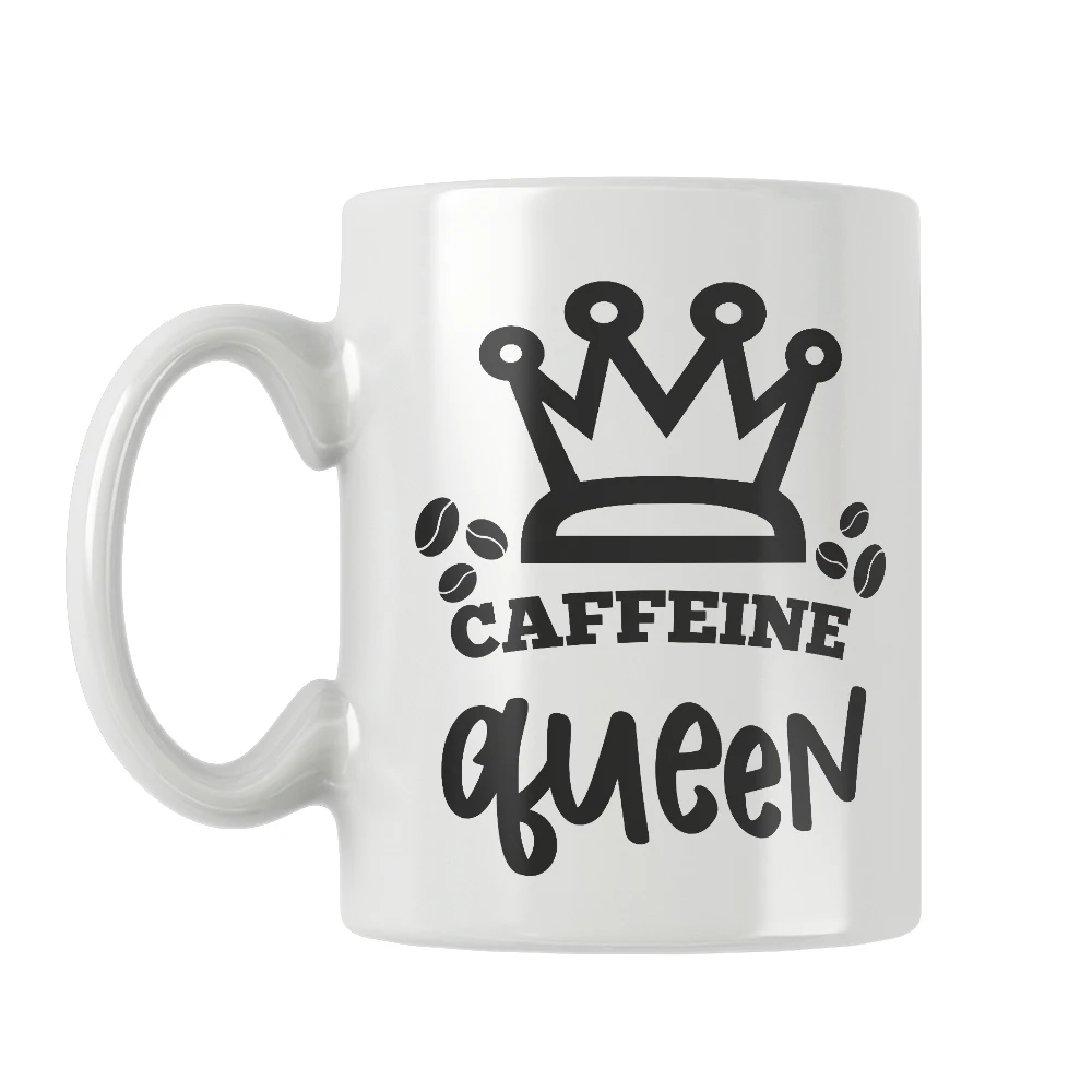 Caffeine Queen Mug Coffee Cup White Ceramic Drinkware Cute Funny Quote Creative Unique Special Birthday Aniiversary Gift Ideas