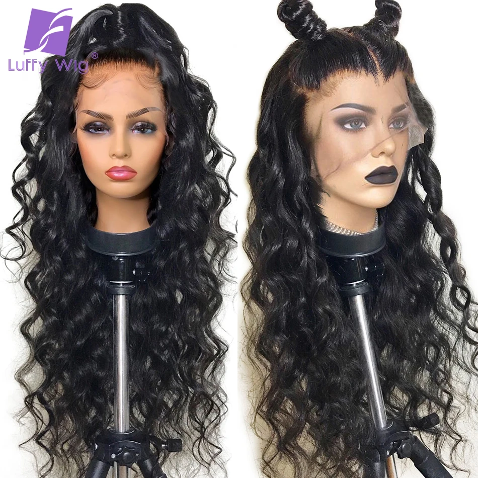 180% Wavy HD Transparent Lace Frontal Wigs 13x6 Lace Front Wig Remy Brazilian Loose Wave Wig Pre Plucked Human Hair Wigs LUFFY