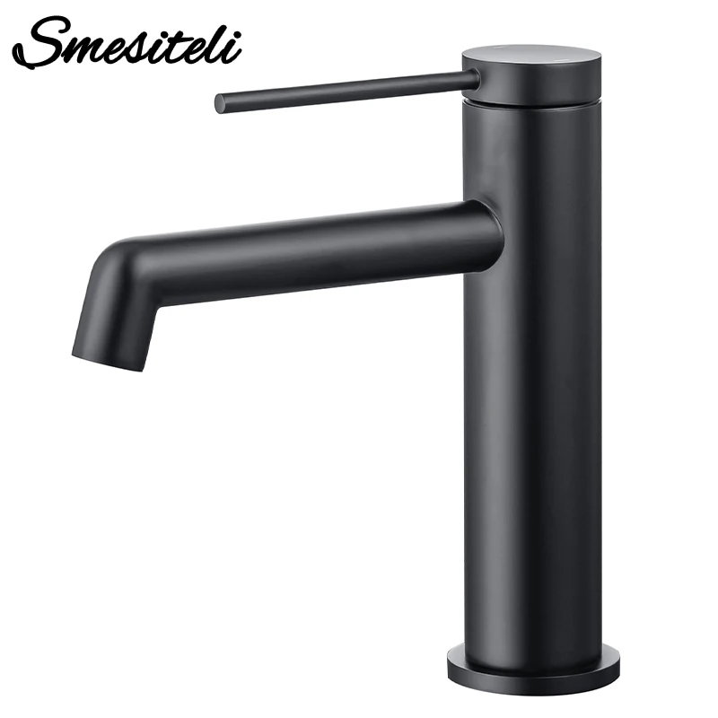 

Smesiteli The New Basin Hot And Cold Ceramic Plate Spool Water Sink Tap Brass Single Hole Deck Mounted Black Bathroom Faucet