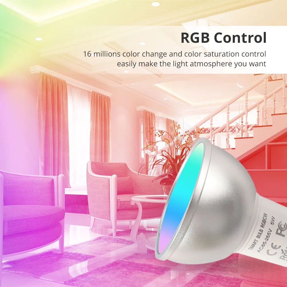 Benexmart Tuya WiFi GU5.3 Smart LED Light Bulb RGBCW Spotlighting 5W Dimmable Ceiling Lamp Alice Alexa Google Home Control