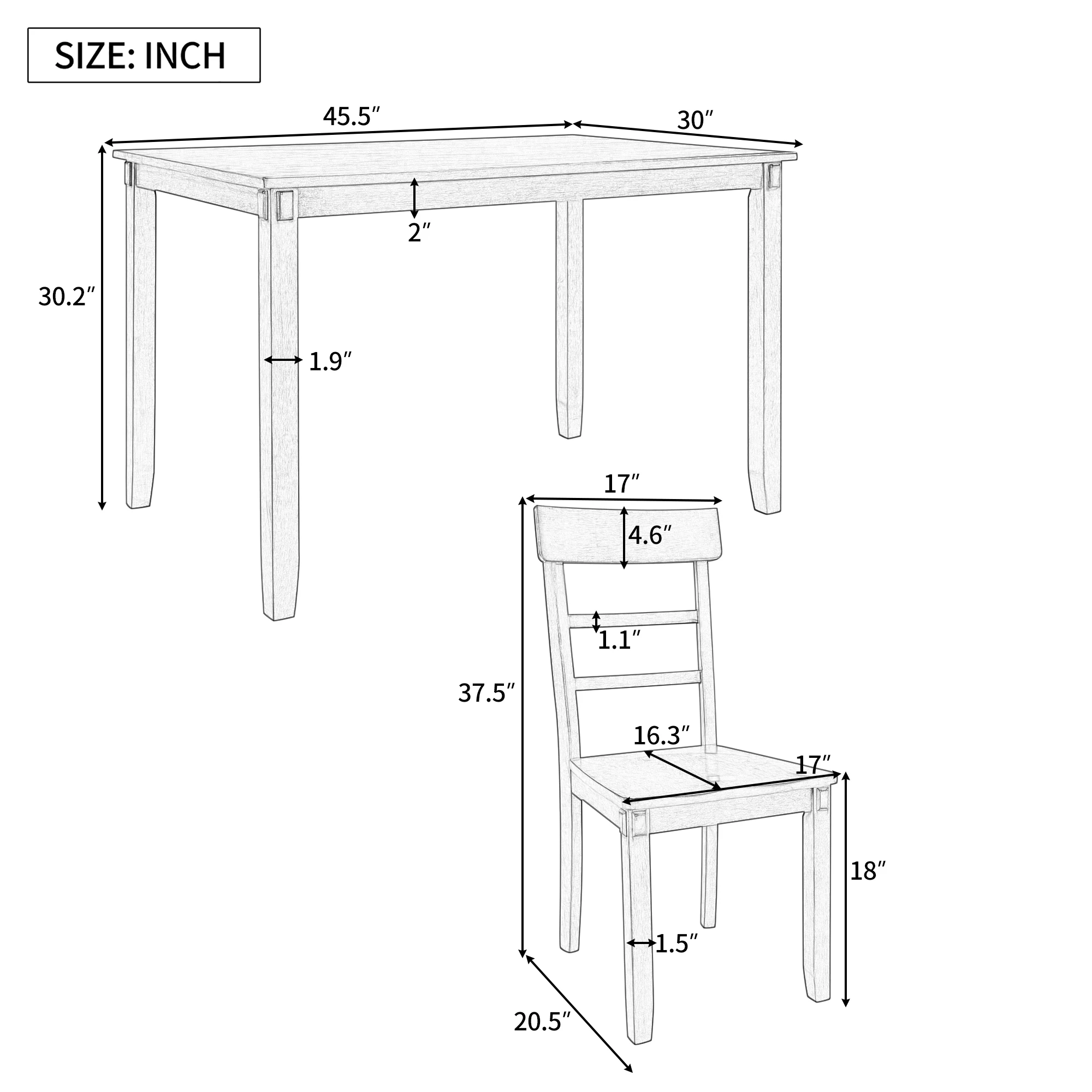 5-Piece Kitchen Dining Table Set 1 Wood Table + 4 Chairs Set for Dining Room Espresso/Gray[US-W]