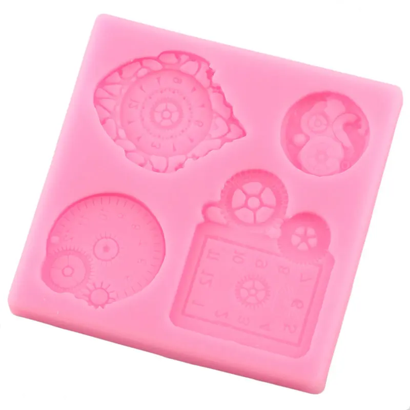 Steampunk Mechanical Gear Silicone Mold Alarm Clock Cake Decorating Tools Cake Border Chocolate Making Mould Polymer Clay Molds