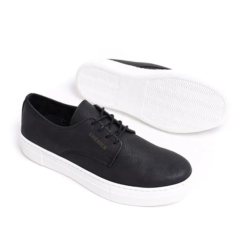 

Chekich Men's Shoes Black Matte Faux Leather Lace-Up Spring & Summer 2021 Sneakers Casual Vulcanized Material New Fashion Wedding Solid Footwear Lightweight Air Comfort High Outsole Breathable CH005 V6