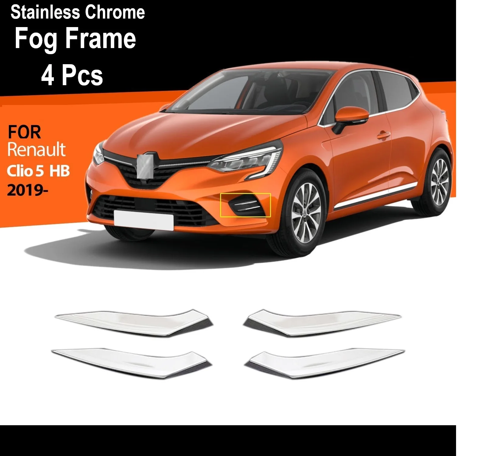 For Renault Clio 5 HB 2019 and After Fog Lamp Frame 4 Piece Chrome Styling Car Accessories High Quality Trim