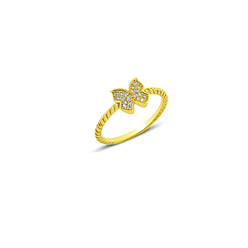 14K Solid Gold Butterfly Ladies Ring