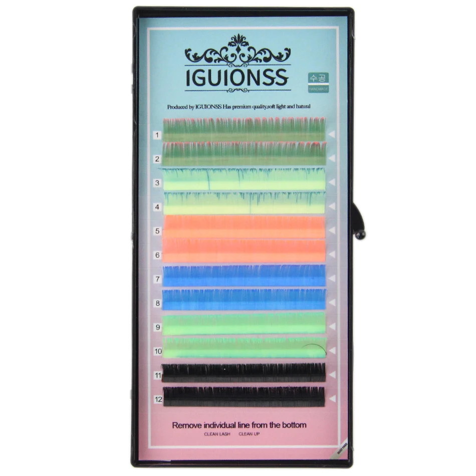 NEW IGUIONSS Mix Color Eyelashes Make up UV Neon Lash Soft Natural Synthetic Mink Rainbow Eyelash Cilios 6 Colors Mixed