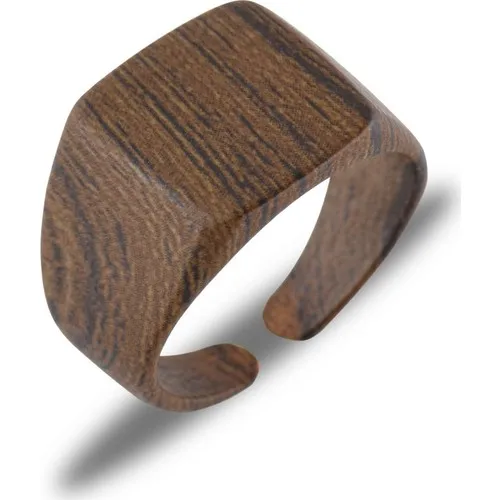 Apptakı Wood Looking Stainless Square Male YüzükOttoman Crest and Moon Star Solomon's Seal Ring for Men