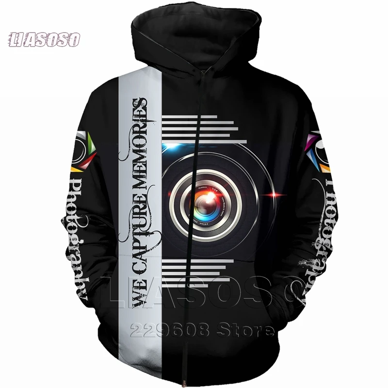 LIASOSO New 3D print Fashion Photography Photography Lenses Sweatshirt Men Women  Zip Hoodie Crewneck Pullover Streetwear