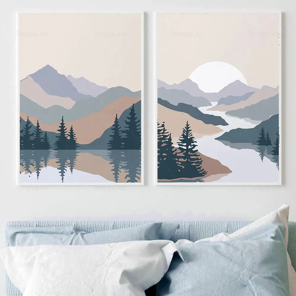 

Japanese Landscape Mountain Sunrise Poster Print Canvas Painting Decoration Aesthetic Wall Art Pictures Living Room Home Decor