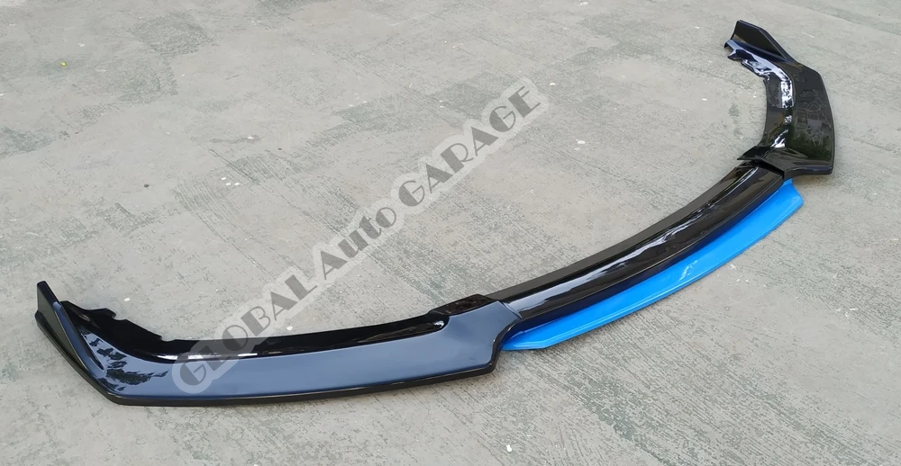 For Hyundai Accent Blue Front Bumper Attachment Lip 2008-2020 Piano Glossy Black Splitter Diffuser Universal Spoiler Bumper