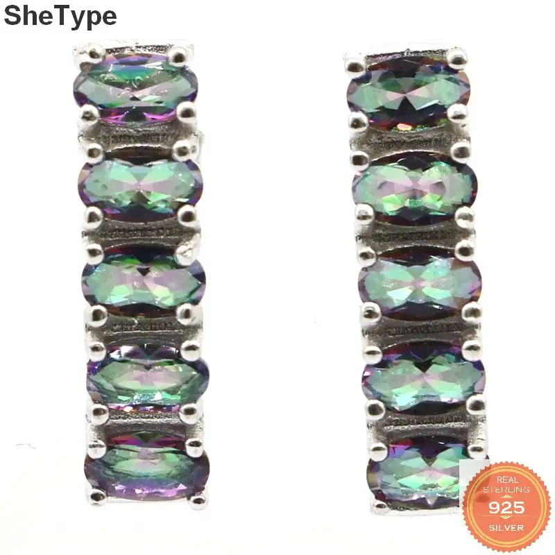 

14x5mm Pretty 2.1g Fire Rainbow Mystic Topaz SheType 925 Solid Sterling Silver Earrings