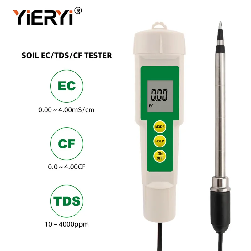 Yieryi Tester Solo Digital com Sonda Temperatura do Solo Condutividade Tester Garden Plant Ec3185 em ce Tds cf Novo