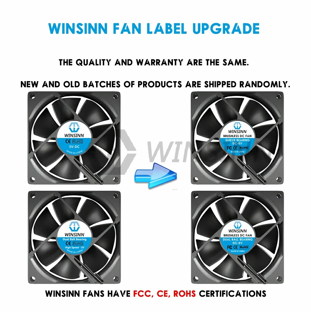 WINSINN 8025 80mm USB Fan DC 5V Sleeve / Dual Ball Bearing Brushless Cooling 80x25mm 2PIN [2-Pack]