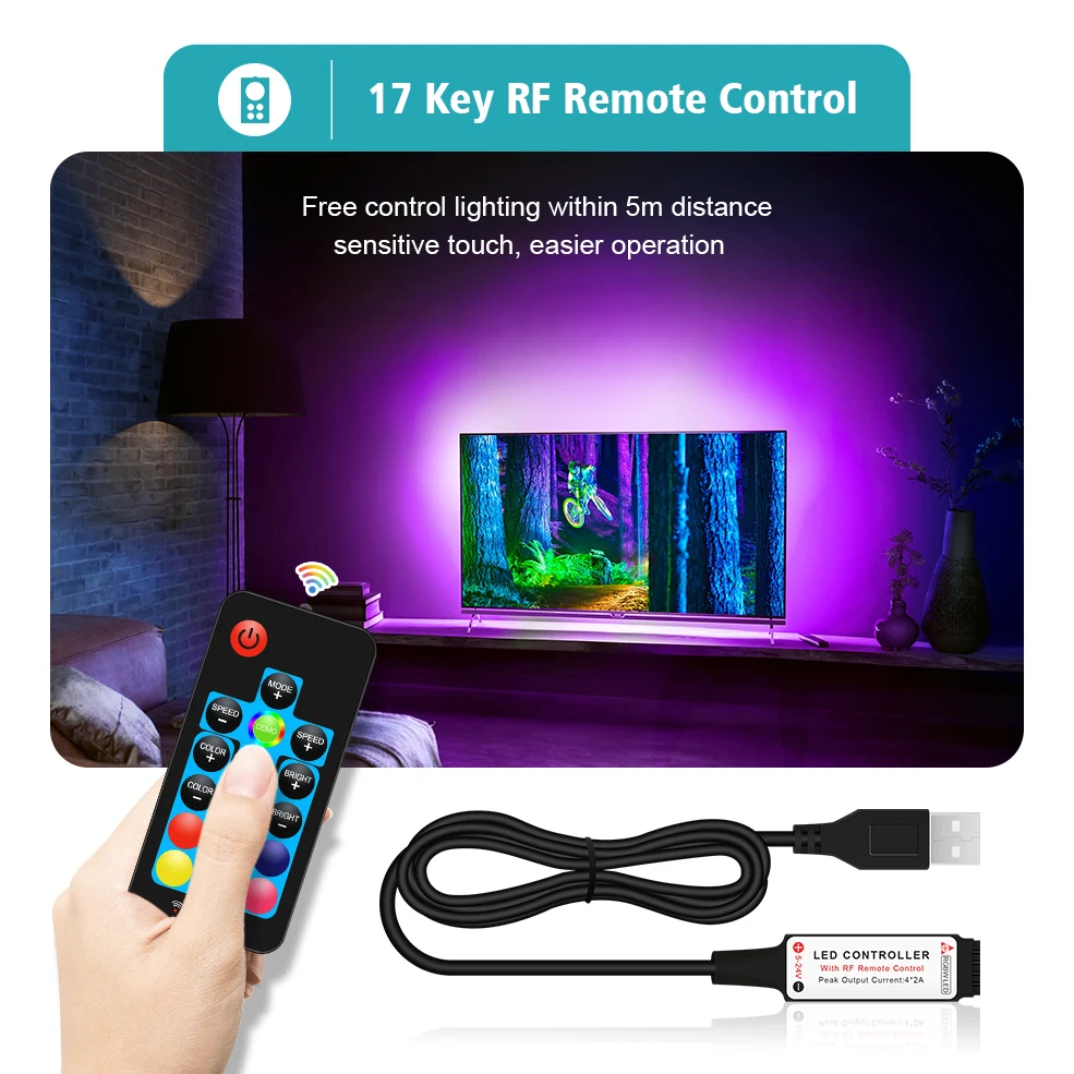 RGBW / RGBWW USB LED Strip Light 5050 RF Remote controller 50CM 1M 2M 3M 4M for PC TV Background Lighting Flexible light DC5V