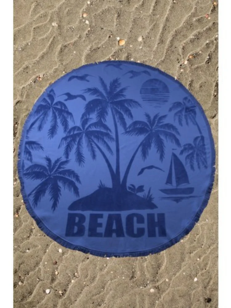

Blue Round Palm Tree Pattern 150 cm in Diameter Beach Towel Tufted Stripes Super Absorbent Shower Bath Hammam Sauna Beach Summer