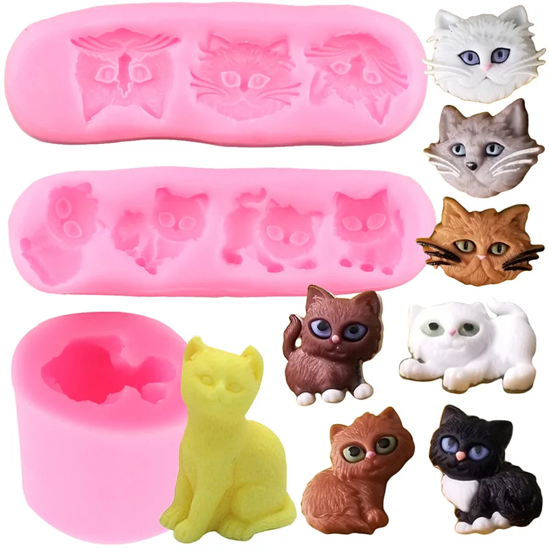 3D Cat Silicone Mold DIY Cupcake Fondant Cake Decorating Tools Candy Resin Clay Chocolate Soap Mould Kitchen Baking Accessories