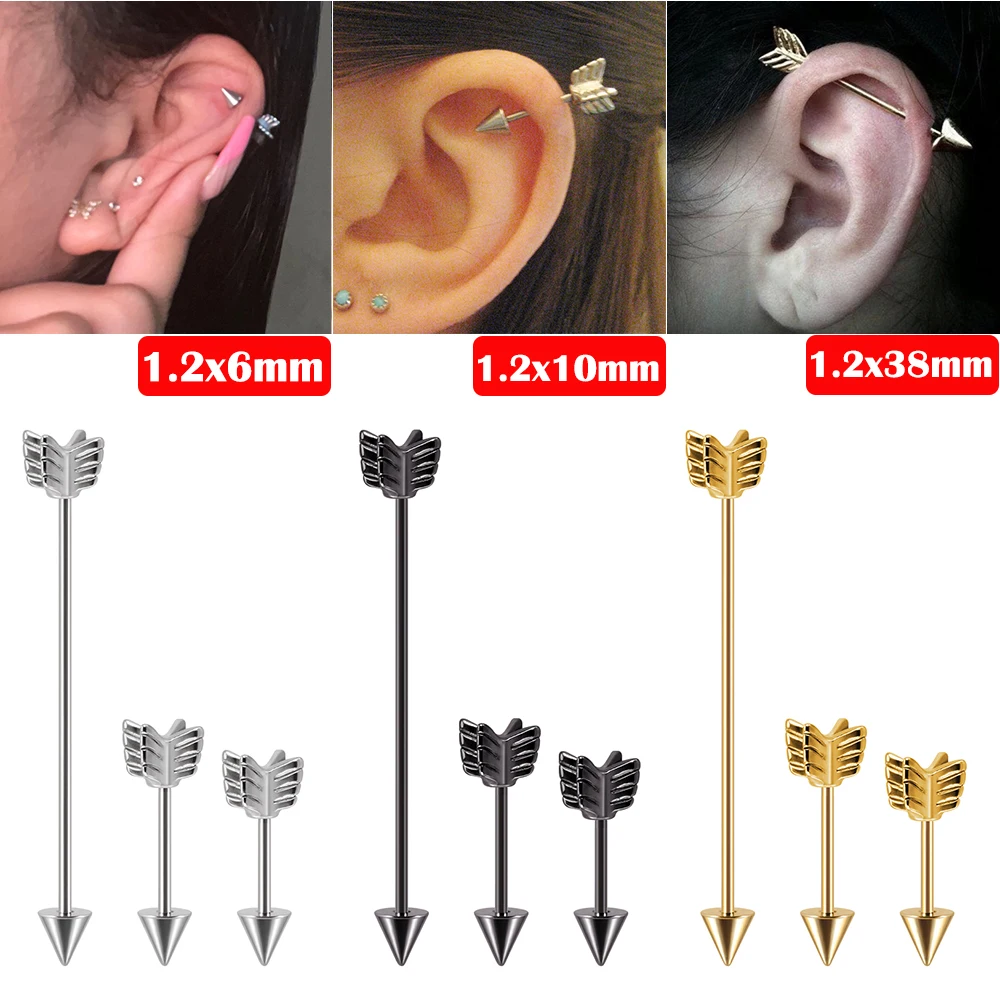 1Pcs Surgical Steel Arrow Design Spike Cartilage Earrings Multi-Use Arrow Industrial Barbell Piercing For Women Man Body Jewelry