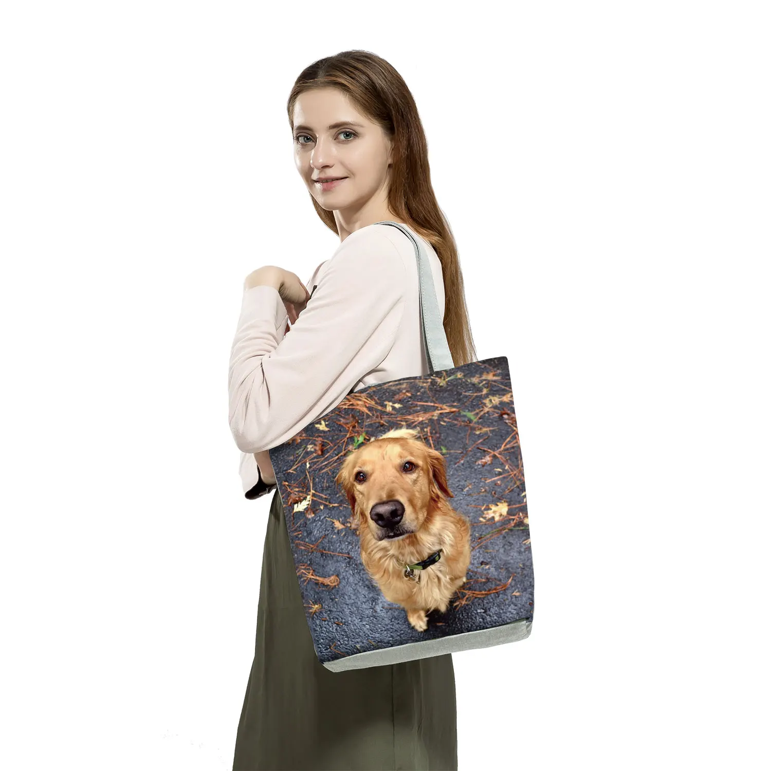 Bolso de mano informal para mujer, bolsa de hombro reutilizable, Pastor Alemán, Boston Terrier, Bulldog, Husky Dog