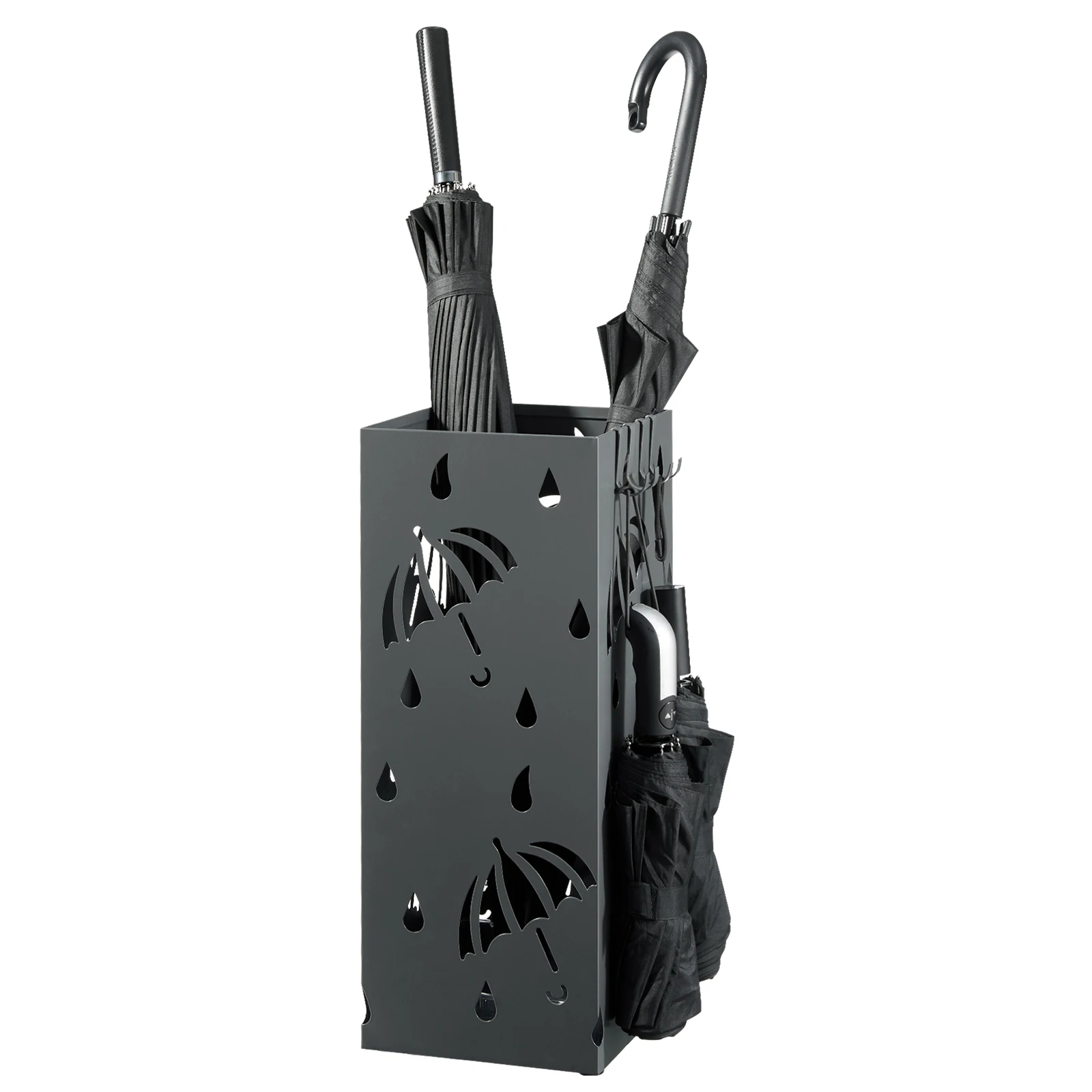 Portaombrelli quadrato in metallo da 20 * 20 * 49 cm con vassoio a gancio, portaoggetti per interni, corridoio, ufficio, ingresso