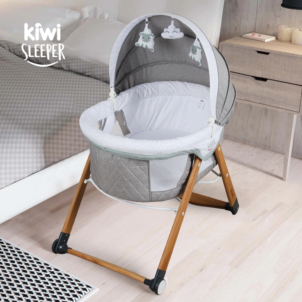 Cama de bebê berços para o bebê kiwi sleeper all İn um sallanır katlanır ahşap bebek beşiği ve kiwi carousel oyun parkı uyku takımı