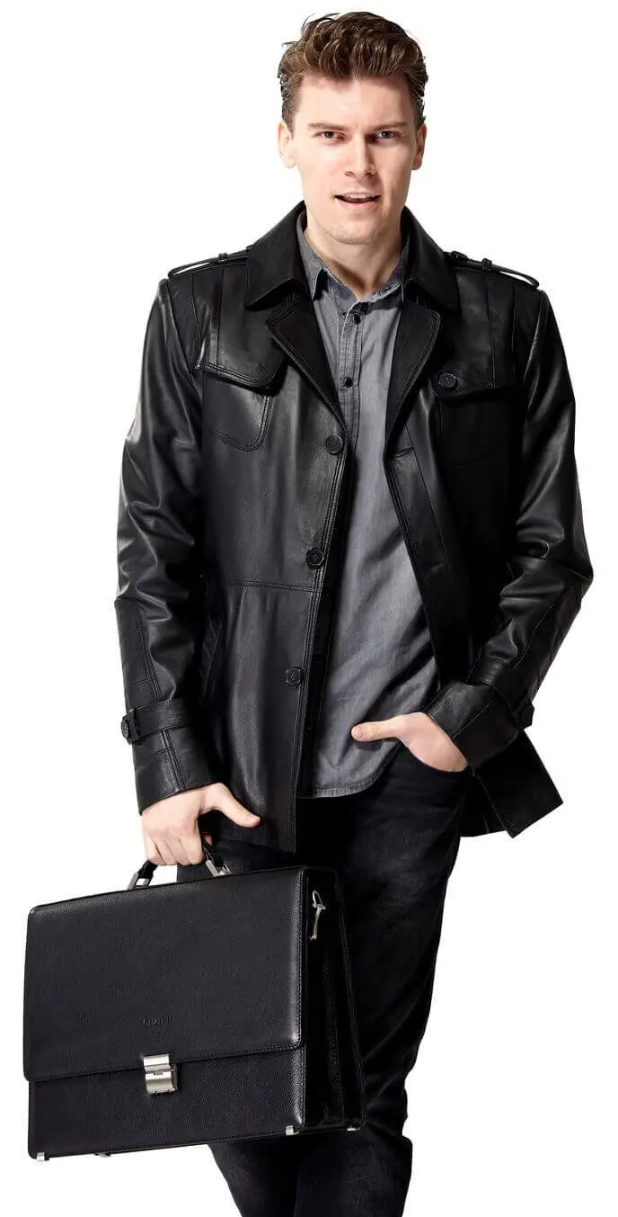Trench in pelle nera Kagawa maschio Orjinal pelle di agnello autunno inverno 2022 Biker Slim Large Size VintageTürkiye
