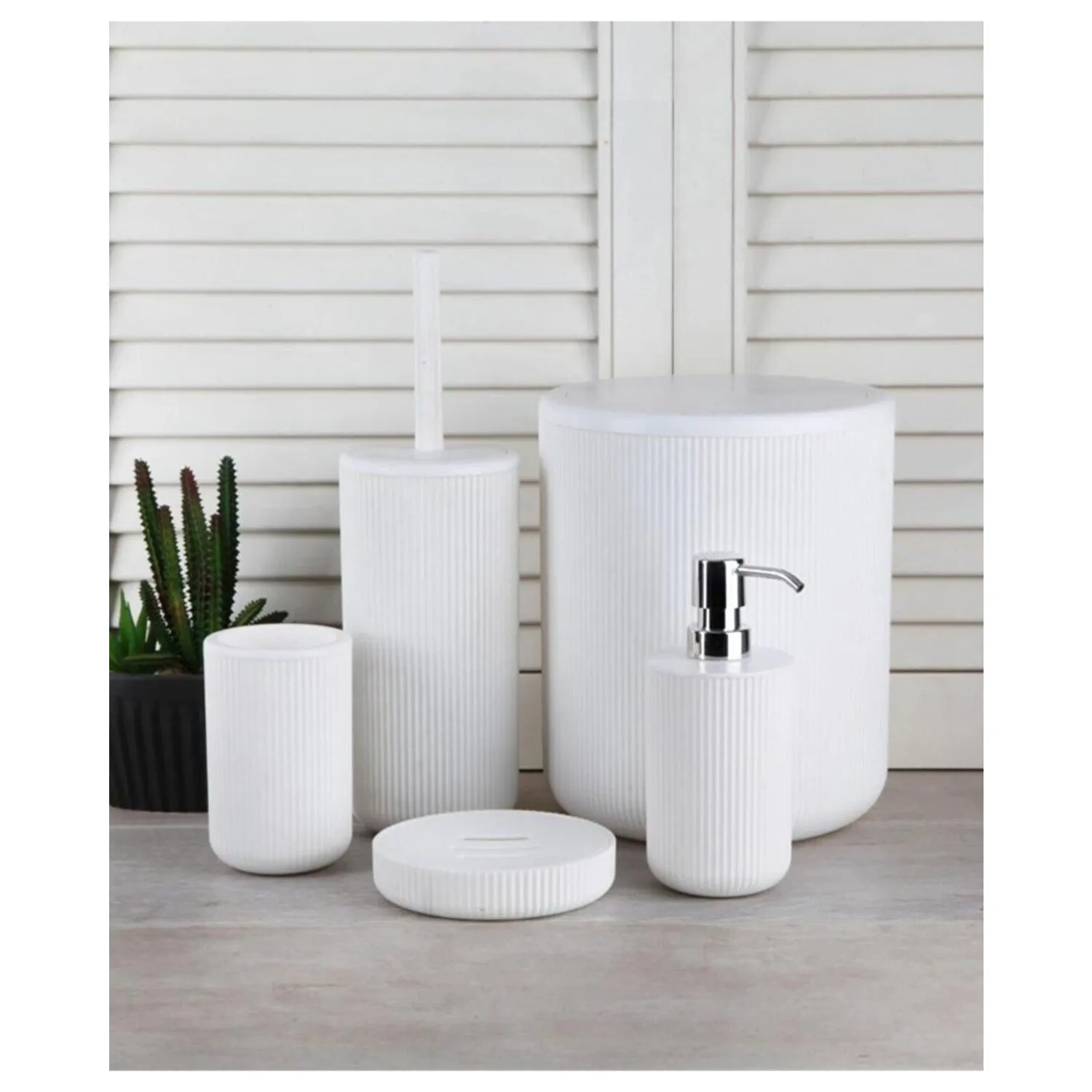 

Bathroom Set White Luxury acrylic 5 piece bathroom set unbreakable and hygienic Bathroom Trash Can Toilet Brush Acrylic white u