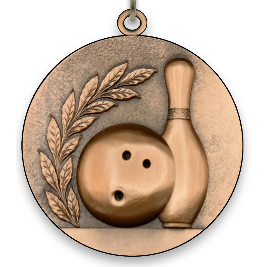 Large Metal Bowling Bronze Medal - 6,4 cm - with Neck Ribbon size 2.2cm x 80cm - Choice of Ribbon Colours.