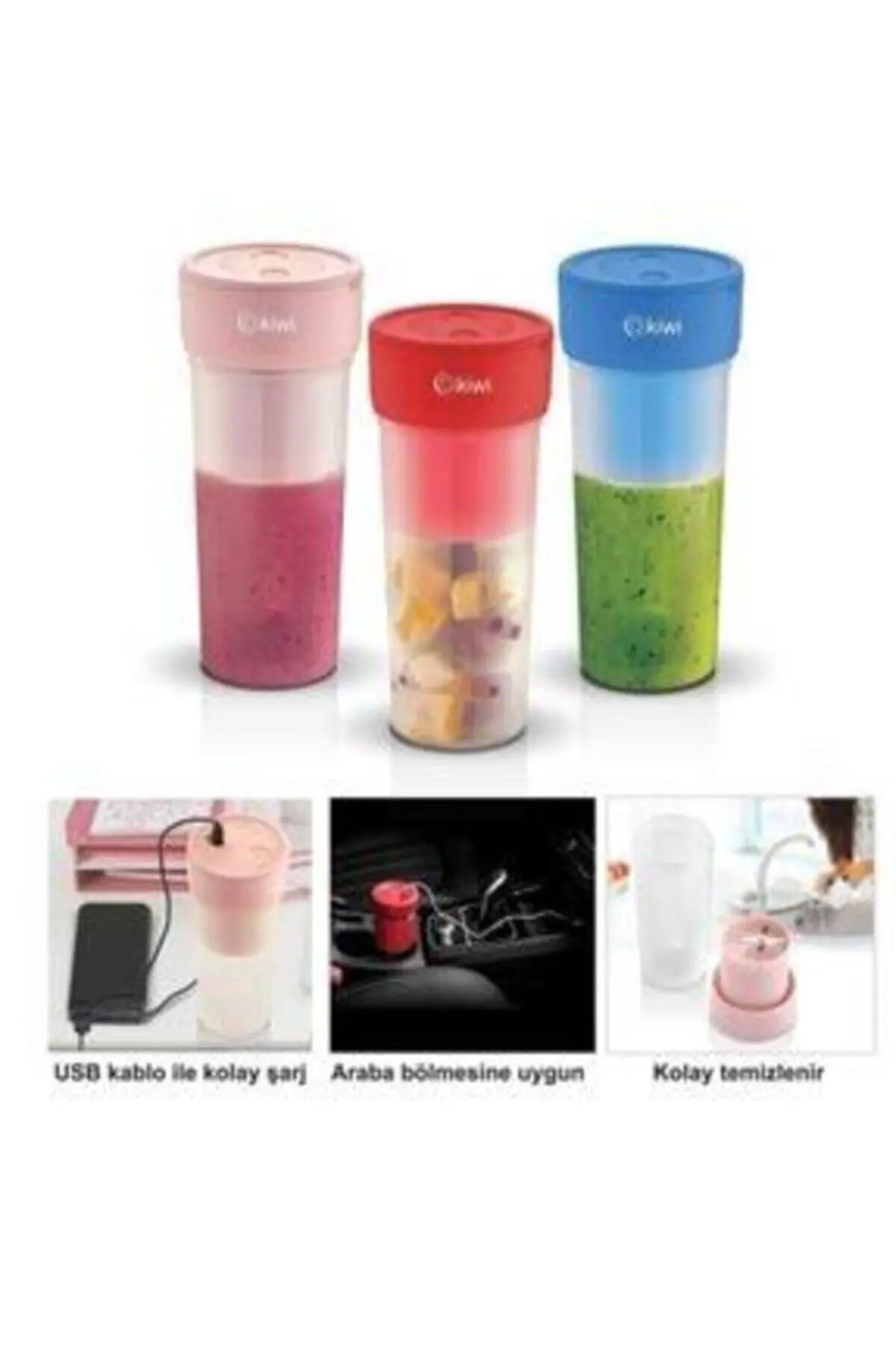 Kiwi KSB-2203 USB Rechargeable Portable Blender - Red blue pink Practical blender small portable blender 21000 rpm 250ml.