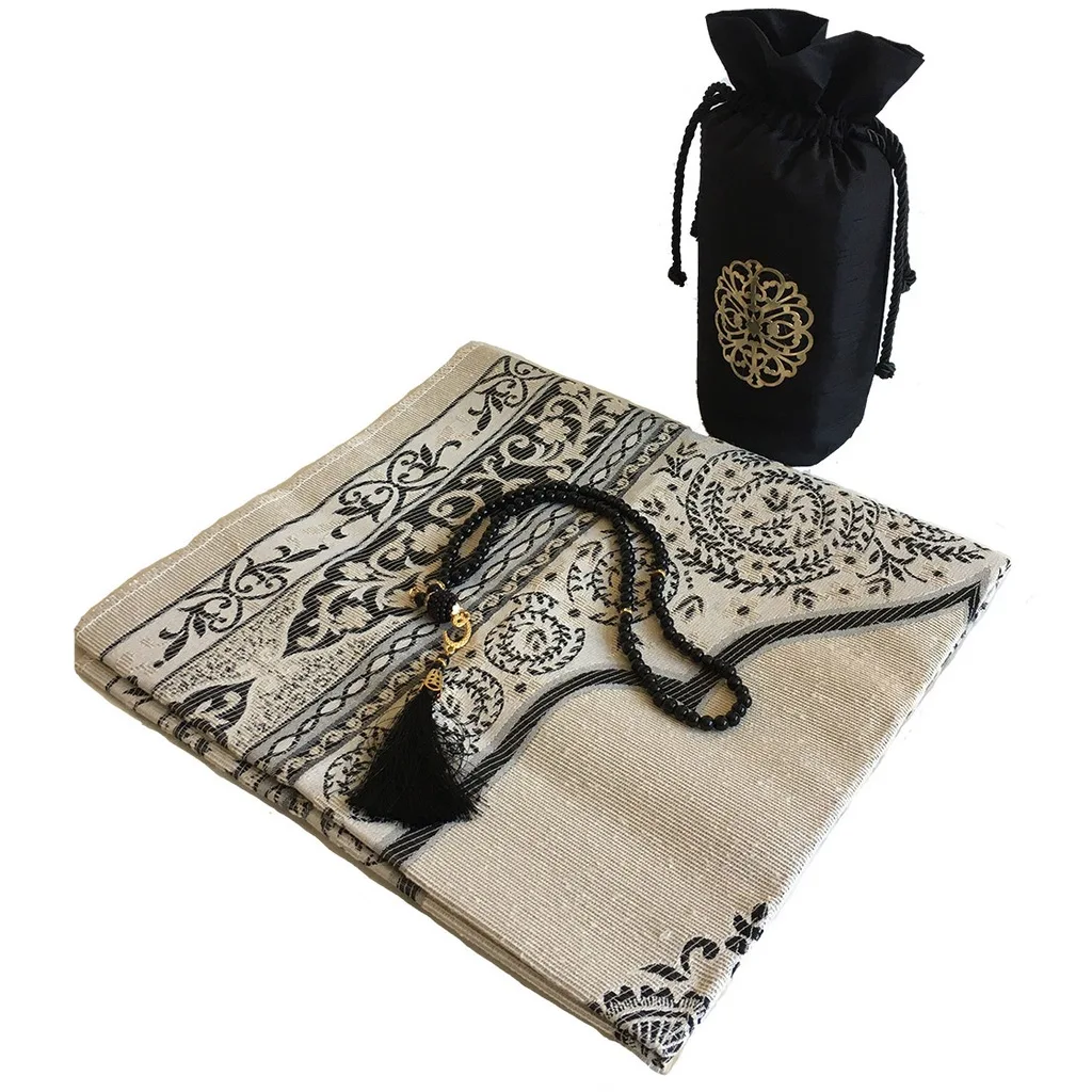 

Muslim Prayer Rug Gift Taffeta Different Color Options Roller Fabric Pouch Set Prayer Beads Rosary Cylinder Box Islamic Reis