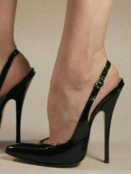 Décolleté con cinturino posteriore nero Sexy punta a punta in pelle fibbia alla caviglia cinturino in pelle verniciata produttore abito scarpe da donna