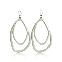 New Arrival Simple Design Big Drop Earring Silver Color Double Irregural Shape Dangle Earrings for Vintage Women Fashion