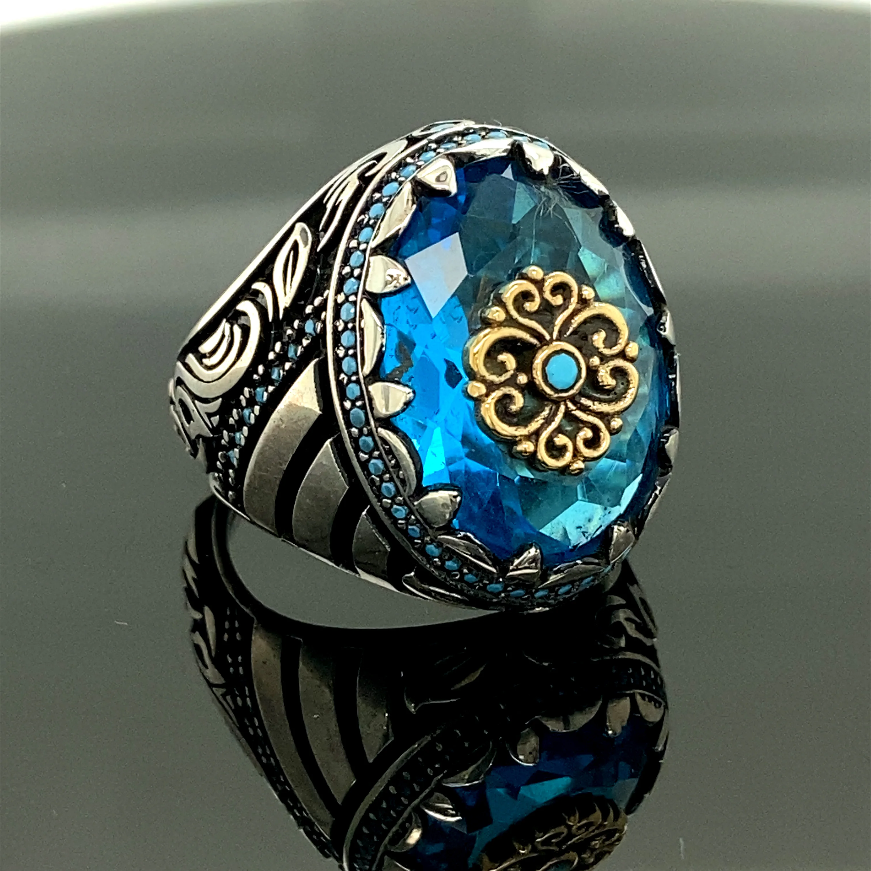 925k Sterling Silver Turquoise Gemstone Ring, Ottoman Style Ring, Turkish Handmade Ring