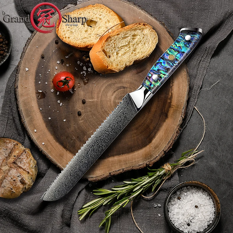 8 Inch Bread Knife Japanese Damascus Kitchen Knives AUS-10 Damascus Steel Cake French Bakery Cutting Tools Professional Knives