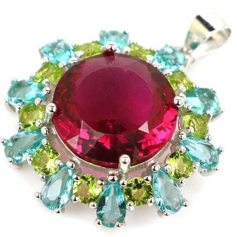 Pendentif en argent regardé 4.3 massif, tourmaline rose, aigue-marine, péridot, aigue-marine, kunzite rose, 30x23mm, 925g, achetez-en 3 et obtenez-en 1 gratuit