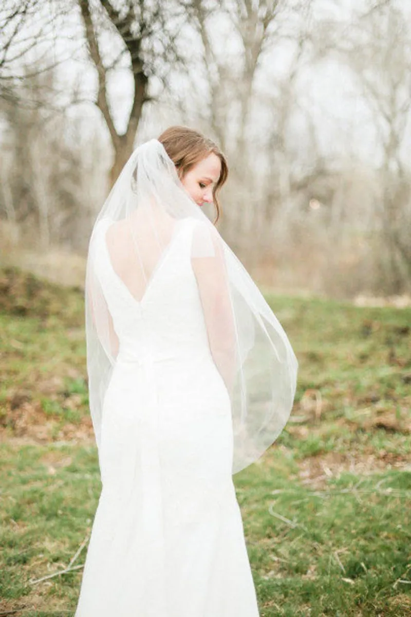 Voile de mariée doux, voile de mariage, voile de mariée ivoire, voile de mariage Double couche, longueur du bout des doigts, voile de chapelle court et long