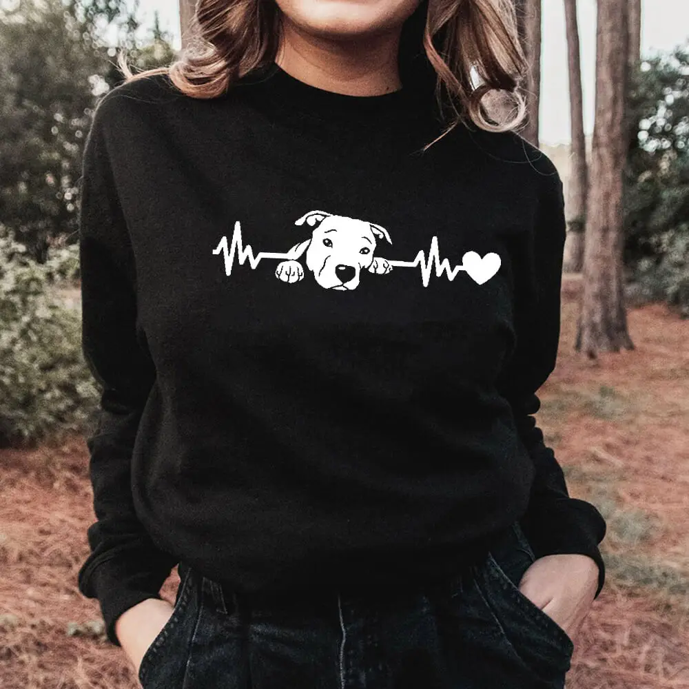 

Love Pitbull Heartbeat LifeLine Women's 100%Cotton Sweatshirt Unisex Spring Funny Casual O-Neck Long Sleeve Tops Pet Lover Gift