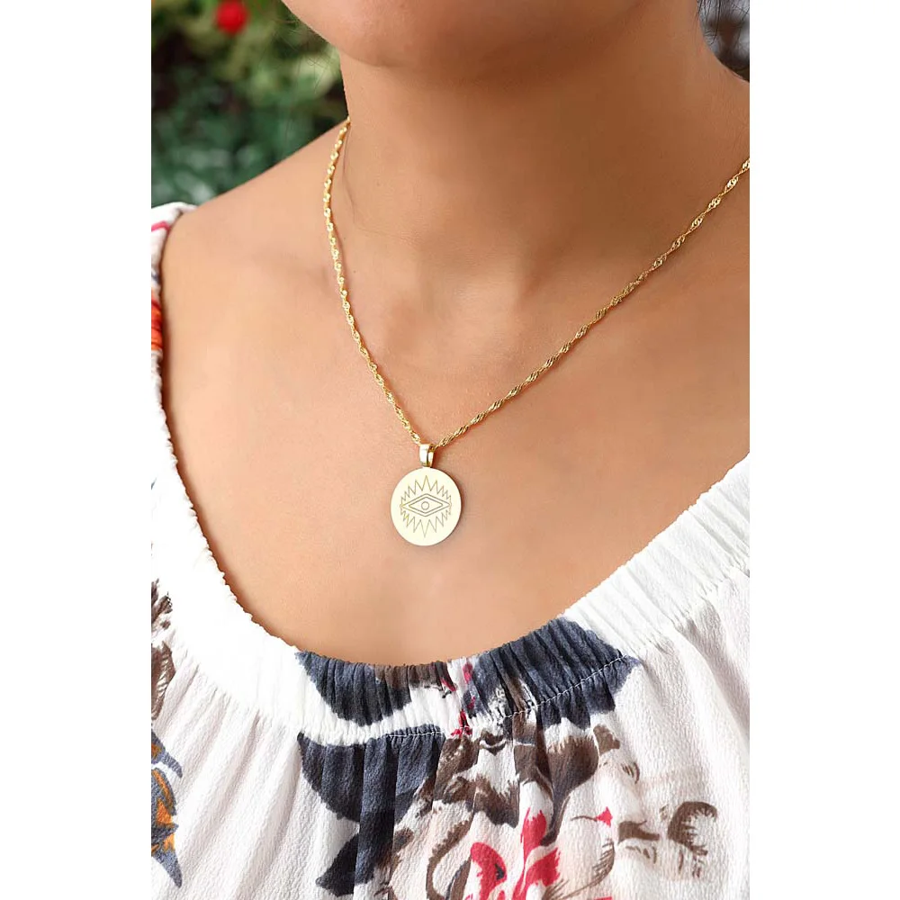 Gold Plated Egypt Sun Madelion Locket Roundel Necklace Jewelry 925 Sterling Silver with Singapore Chain