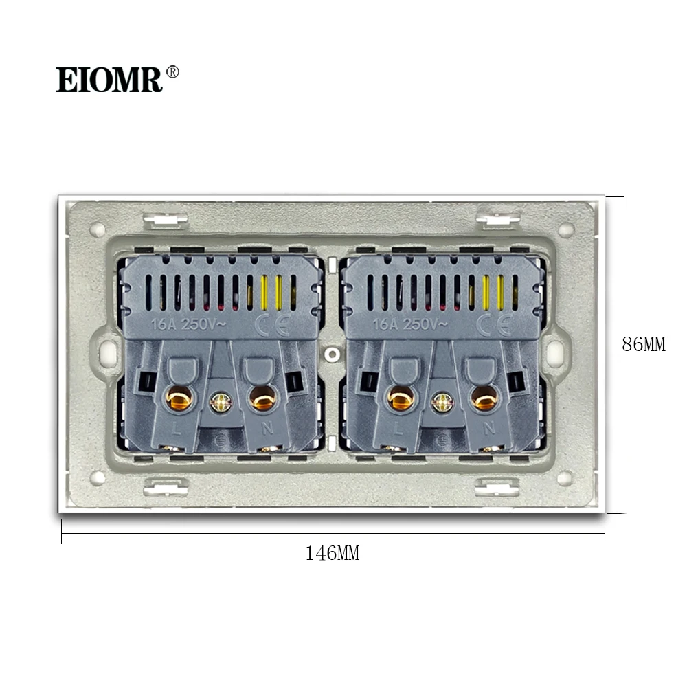 EIOMR EU Power Socket with USB for Phone Charge, Crystal Glass Panel AC 110~220V Standard Socket 146*86mm Multi Way Power Socket