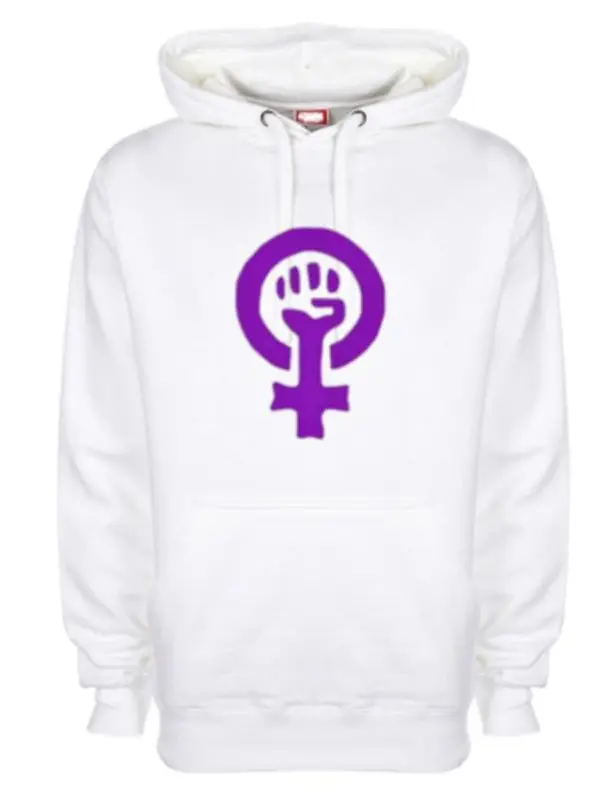 Sudadera Blanca Feminista Logo Oversize con Capucha e Impresion Premium 300 grs