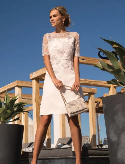 Vestidos de talla grande para madre de la novia, Jersey con cuello transparente, apliques cortos para novio, para bodas