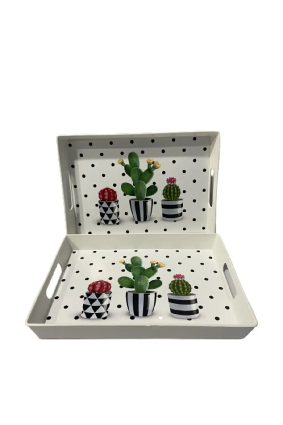 2 pcs Plastic Rectangle Pattern Tray 30x22 Cm Tea Coffee Service Tray Cactus Pattern