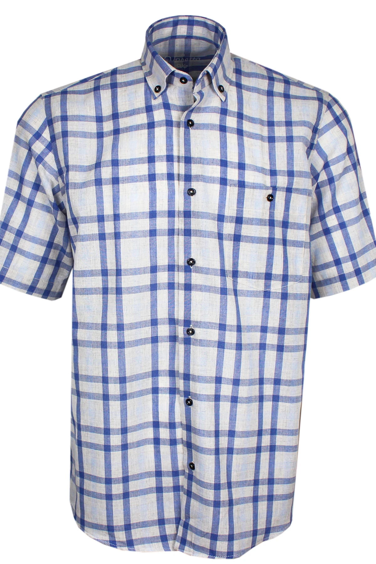 Full cotton men's shirt plaid Shirt short sleeve shirts for men linen blue man shirts casual regular men shirt Turkey by Varetta