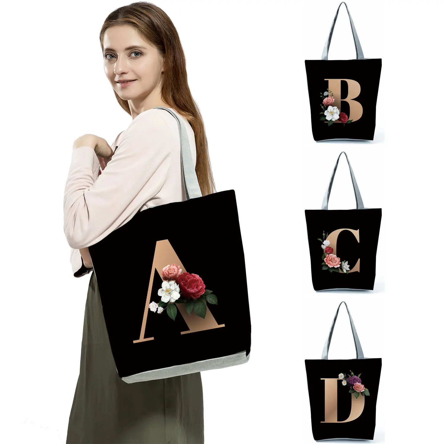 Ladies Shopping Bag All-match Letter Series Handbag Foldable Reusable Shopper Harajuku Style Bag Student Tote Bag Storage Bags