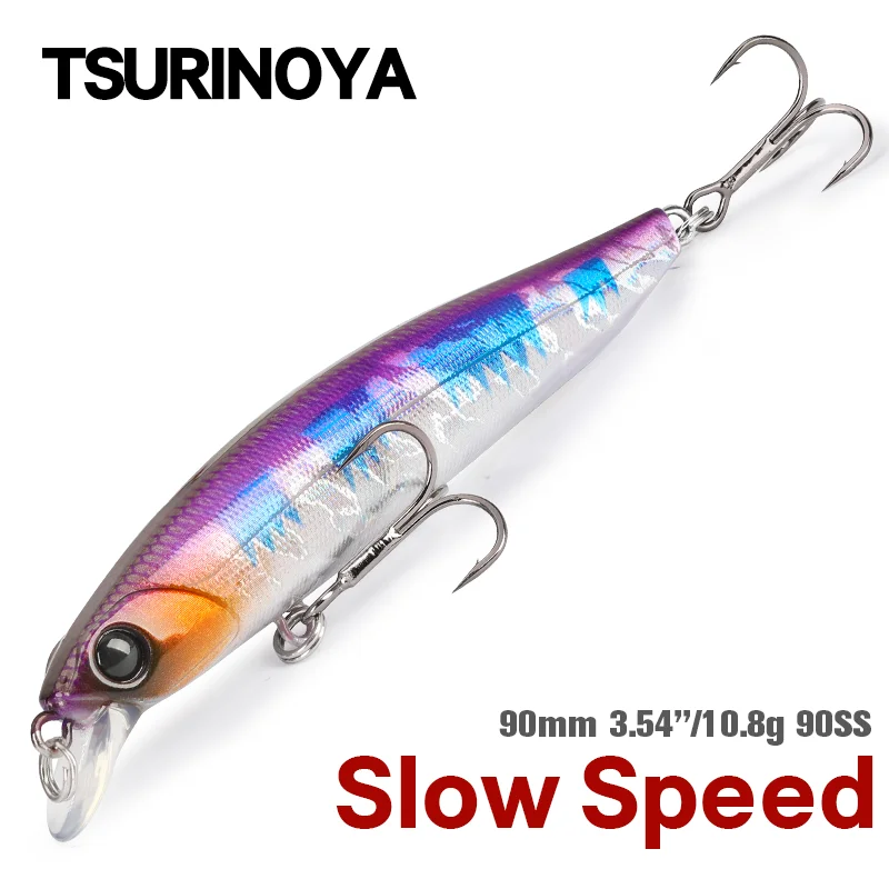 TSURINOYA 90SS Dive RAnge 70-80cm Slow Sinking Shallow Range Minnow 90mm 10.8g DW103 Movement Center Of Gravity Hard Bait