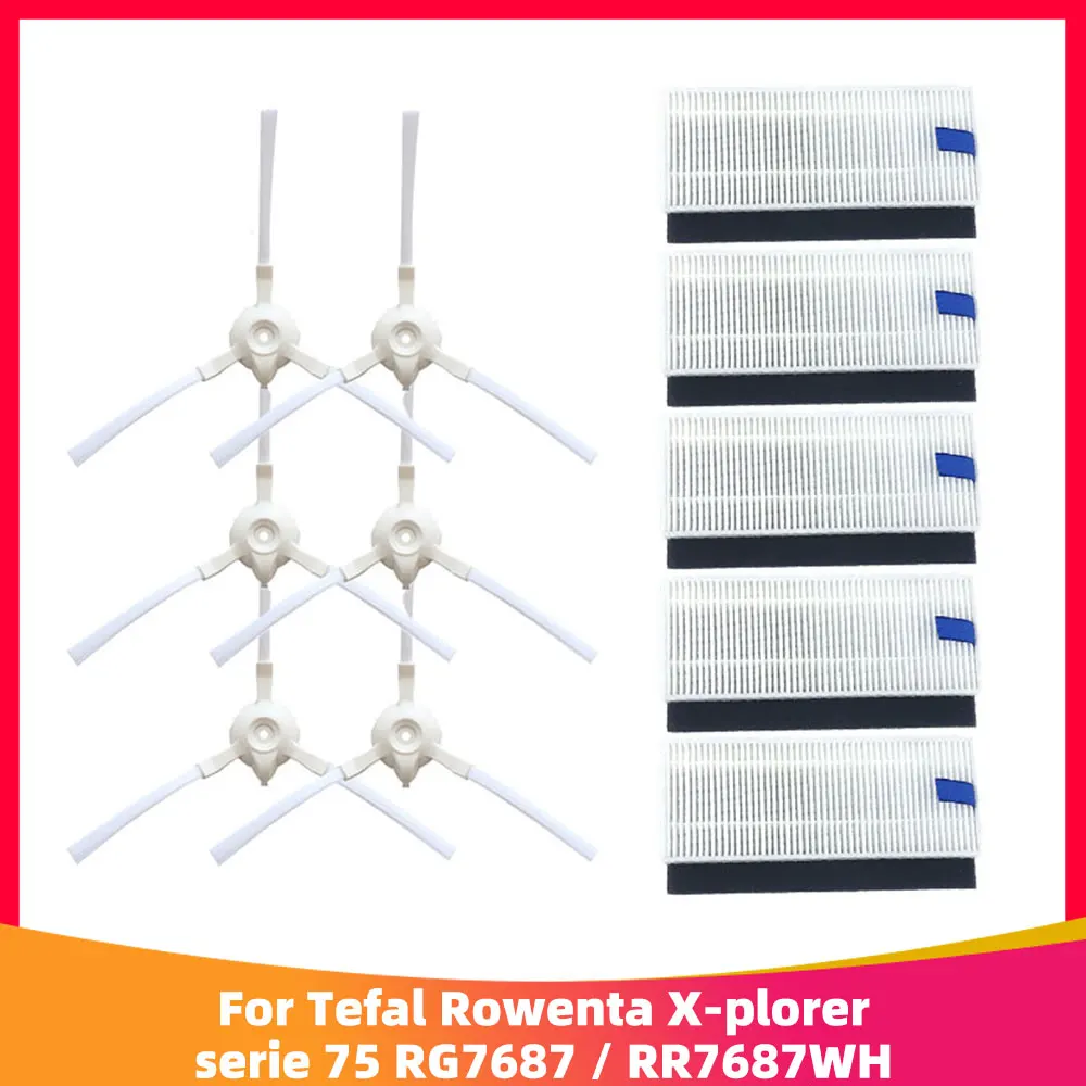 Peças sobressalentes para aspirador robô, Filtro Hepa, Escova lateral, Compatível para rowenta X-plorer série 20, 40, 50, 75, RG7687, RR7687WH