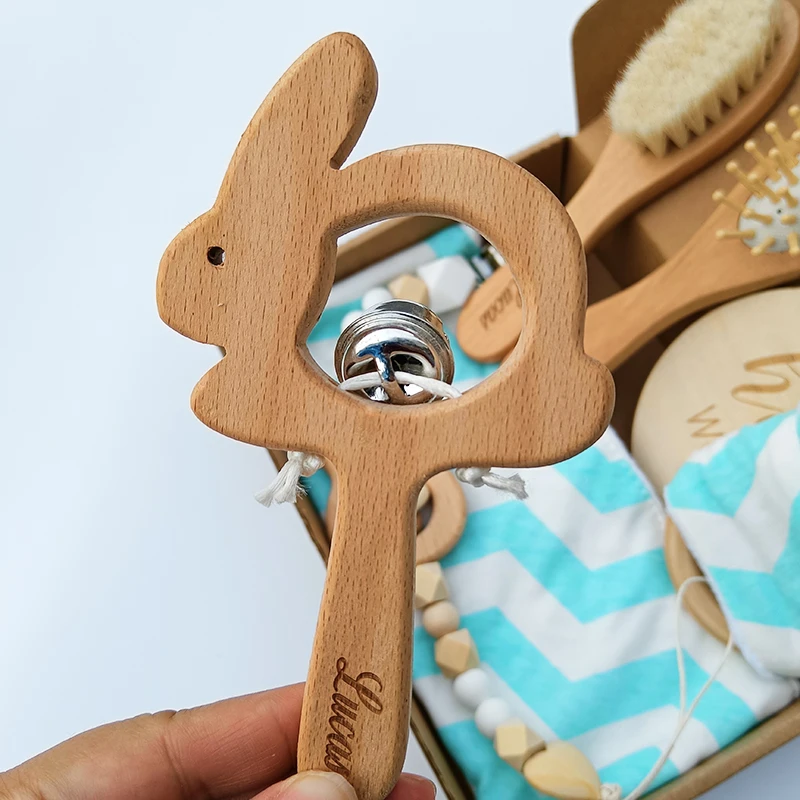 Personalized Name Baby Gift Newborn Hair Brush, Baby Rattle Toy Newborn Keepsake Wood Bristle Toddler Comb Custom Shower Gift