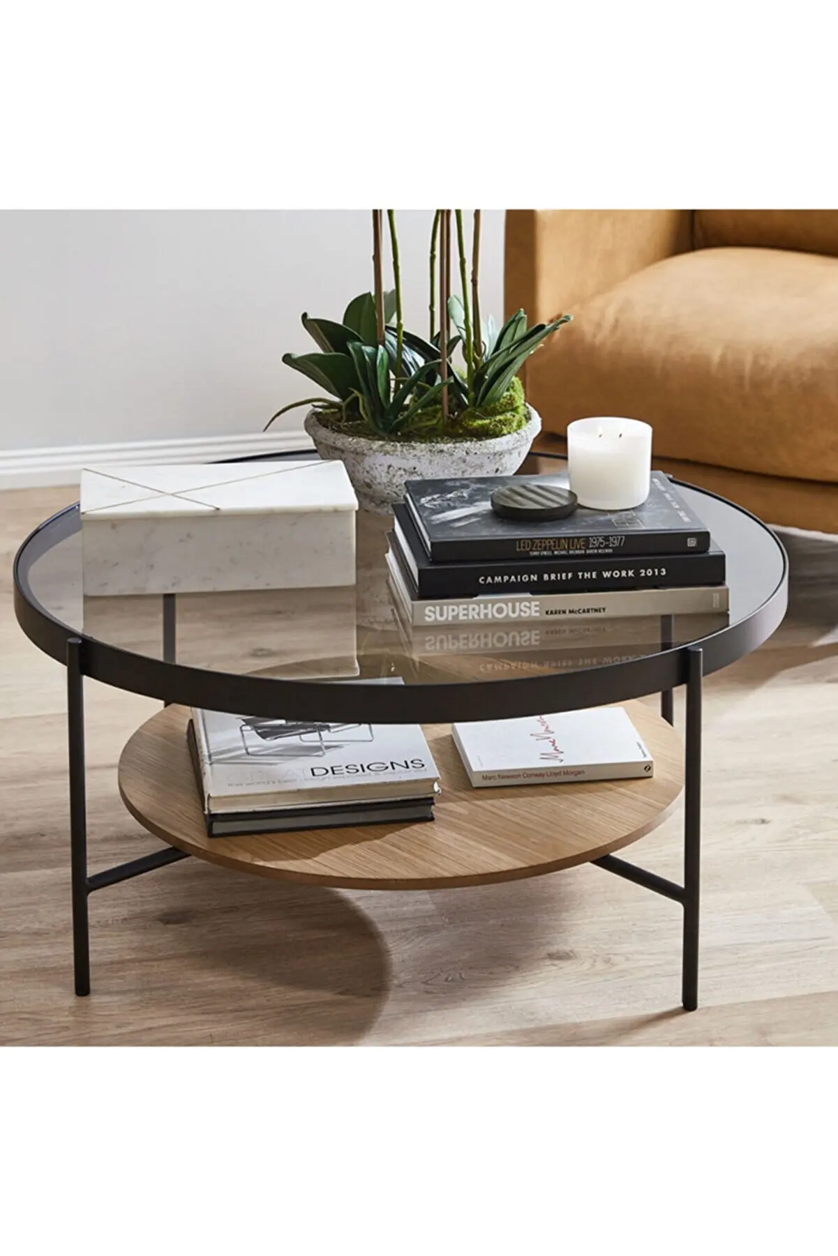 TWO FLOOR COFFEE TABLE BLACK METAL SMOKE AND TRANSPARENT GLASS WALNUT BLACK WHITE MDF MODERN DECORATIVE STYLISH DINING TABLE